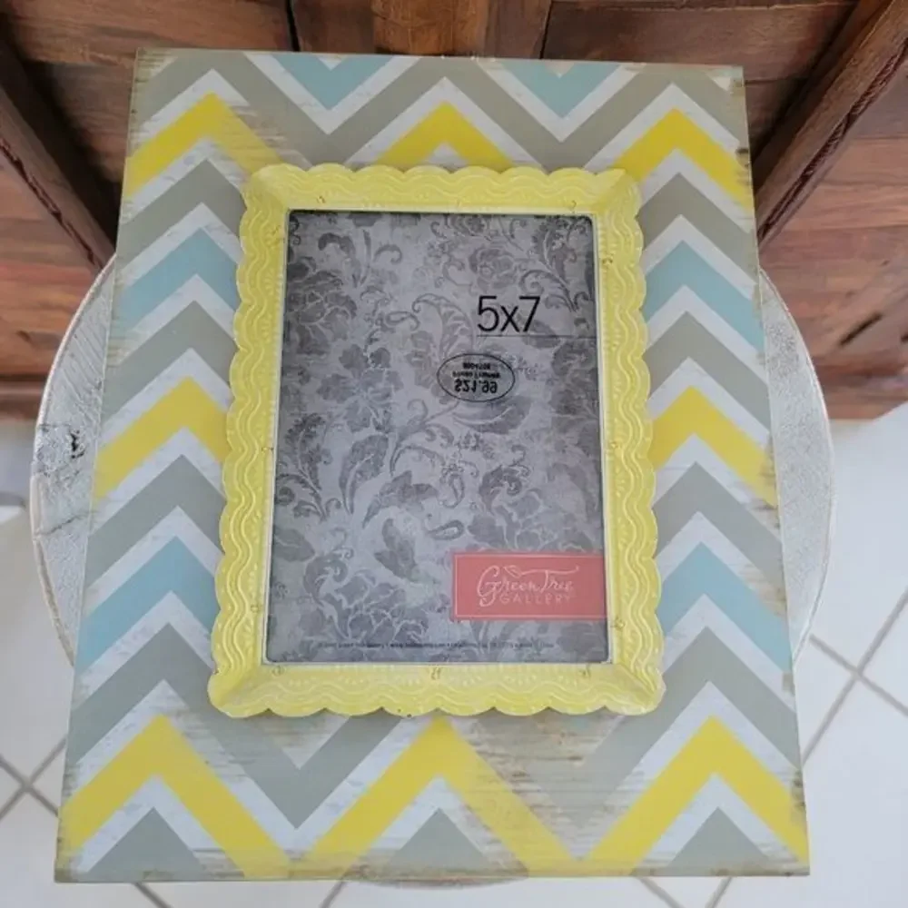 Green Tea Gallery wood and metal NEW Picture Frame photo 5 by 7 yellow grey blue